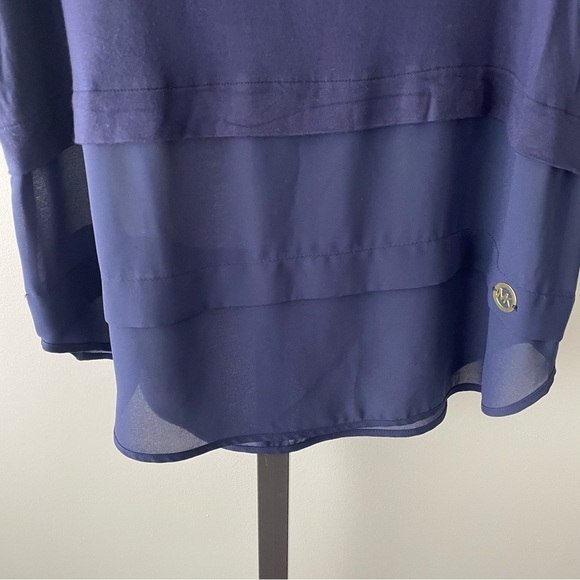 Michael Kors Layered Soft Tank Sleeveless Long Top Navy Blue Gold Size Small - Picture 3 of 6